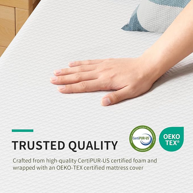 FDW 6 Inch Twin Mattress, Medium Firm Gel Memory Foam, Cooling Ventilated Foam, Pressure Relief, White, Removable Washable Cover, Bed in a Box, CertiPUR‑US Certified