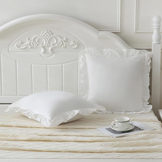 Merryword White Pillowcases 18x18, Throw Pillow Covers Pack of 2, Ruffle Pillowcase Cushion for Couch Sofa Bedroom