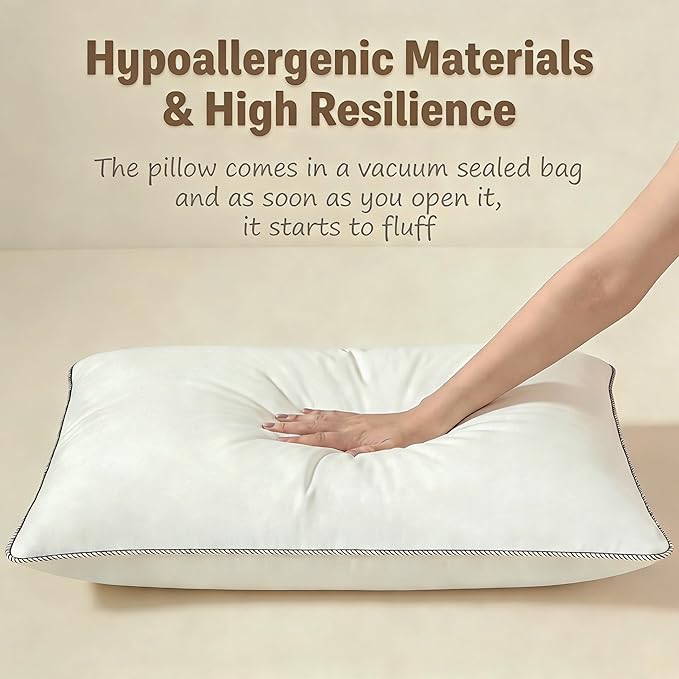 Luxury Down Feather Pillow Set of 2 - Queen/King Bed Pillows for Sleeping with Premium 100% Cotton Cover (Queen)