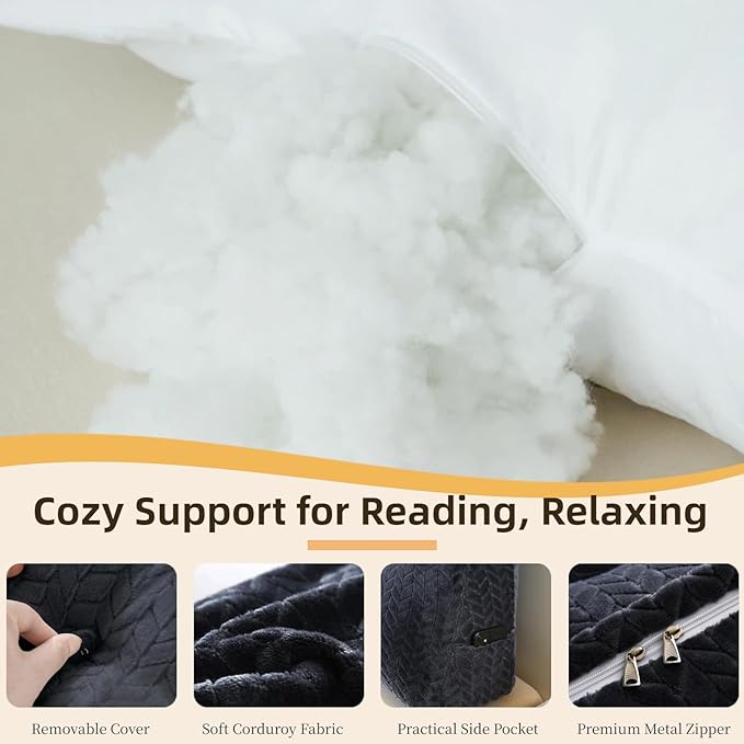 Headboard Pillow Twin Size, Reading Pillow for Bed, Leaf Pattern Wedge Pillow, Tufted Backrest Support, Headboard Substitute, Darkgray