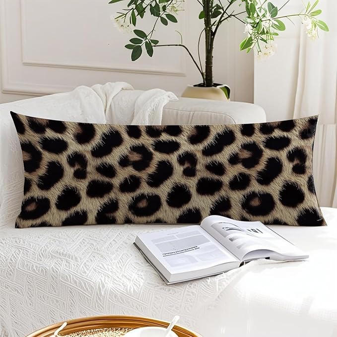 Brown and Black Leopard Print 20x54 Body Pillow Cover, Cheetah Print Room Decor, Trendy Wild Animal Print Decorative Long Body Pillow Cases for Girls Bedroom Dorm Apartment Bed Couch