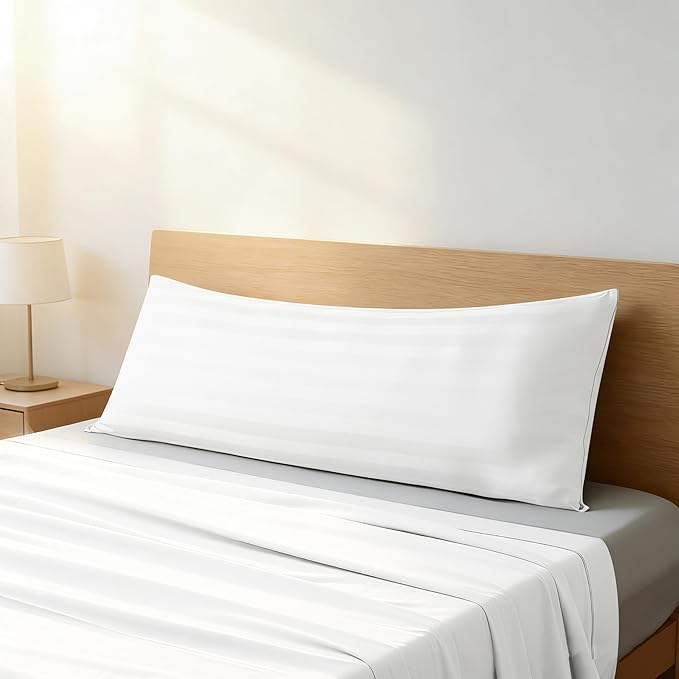 Body Pillow Cover Long Pillow Case,100% Egyptian Cotton Bed Pillow Protector with Zipper,400 Thread Count Cooling Full Body Pillowcase for Adults 20x54 Inches (1 Pack,Stripe White)