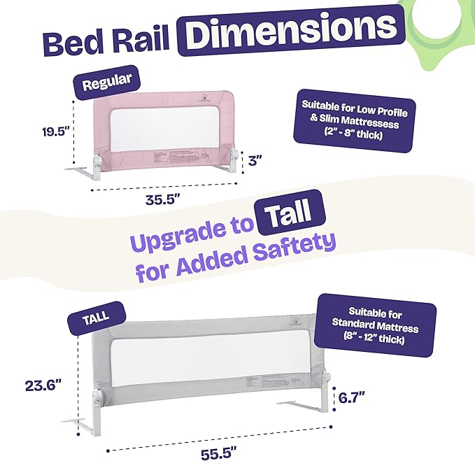 ComfyBumpy 1-Pack Bed Rail for Toddlers 35.5" L x 19.5" H | Toddler Bed Rails for Twin, Full & Toddler Bed Size | Swing Down Bed Rail Guard | Baby Bed Side Rail for Kids | Pink
