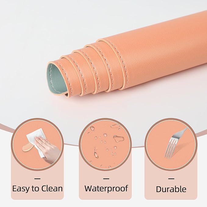 Makeup Mat for Vanity to Protect Desk Top 31.5 x 15.7 in, Dual-Sided Makeup Mat, Easy to Clean Desk Pad - Waterproof and Oilproof Vanity Accessories (Peach and Grey)
