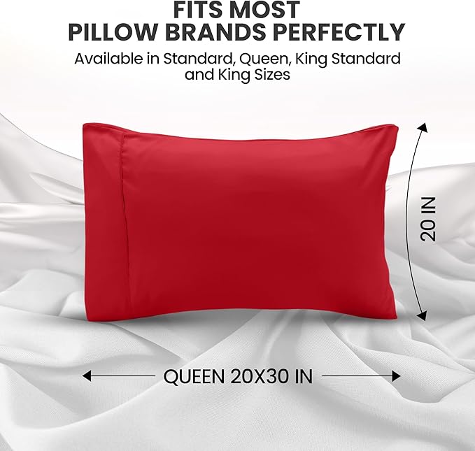Utopia Bedding Queen Pillow Cases - 2 Pack - Envelope Closure - Soft Brushed Microfiber Fabric - Shrinkage and Fade Resistant Pillow Covers Queen Size 20 X 30 Inches (Queen, Red)