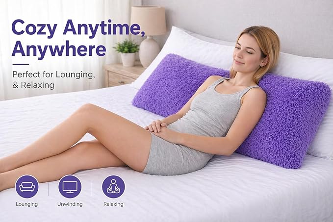 Reafort Luxury Faux Fur Body Pillow Cover 21" x 54", Long Hair PV Plush Body Pillow Case with Hidden Zipper Closure, Ultra Soft Fluffy Decorative Long Pillow Cover (Lilac, Body)