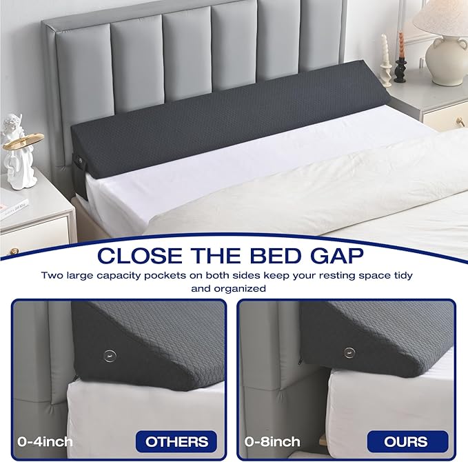 Queen Bed Wedge Pillow for Headboard Gap Filler, Long Triangle Wedges Bolster Nora Pillows for Sleepping,Between Mattress and Headboards,Must Have Home Essentials,Bedding Sets Collections Beds Decor