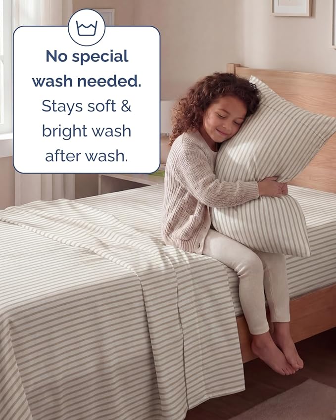 Twin Size 3 Piece Sheet Set - Comfy Breathable & Cooling Sheets - Hotel Luxury Bed Sheets for Women & Men - Deep Pockets, Easy-Fit, Soft & Wrinkle Free Sheets - Beige Stripes Oeko-Tex Bed Sheet Set