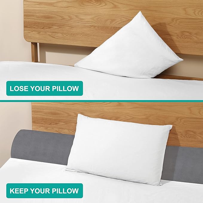 Vekkia King Bed Wedge Pillow for Headboard Gap, 0–6" Gap Filler with Side Pockets & Washable Cover, Gray 76"x10"x6"