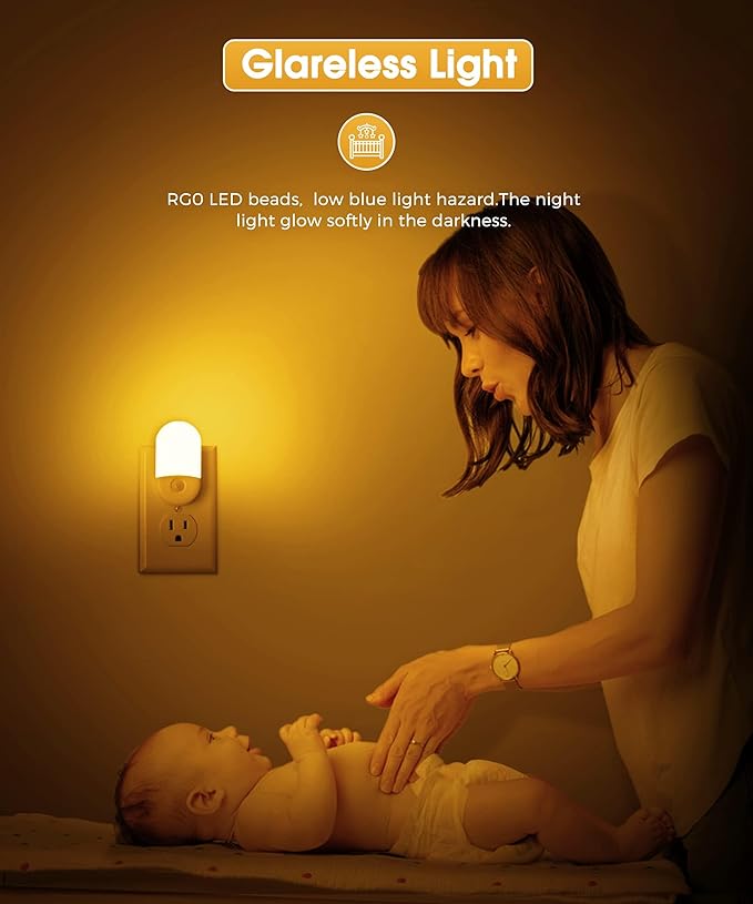L LOHAS LED Amber Night Light, Night Lights Plug into Wall[4 Pack], 2000K LED Nightlight, Dusk to Dawn Sensor, 30/60LM Adjustable Brightness, Automatic Low Blue Night Light for Kid, Bathroom, Hallway