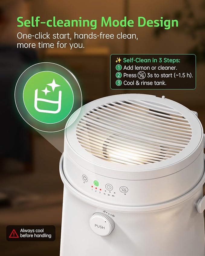 Stainless Steel Humidifier for Bedroom, Warm Mist Steam Humidifier 4L with Self-Cleaning Mode, Easy Clean Dishwasher Safe Humidifiers for Large room Living Room Home Office, Tip-Over Protection, White