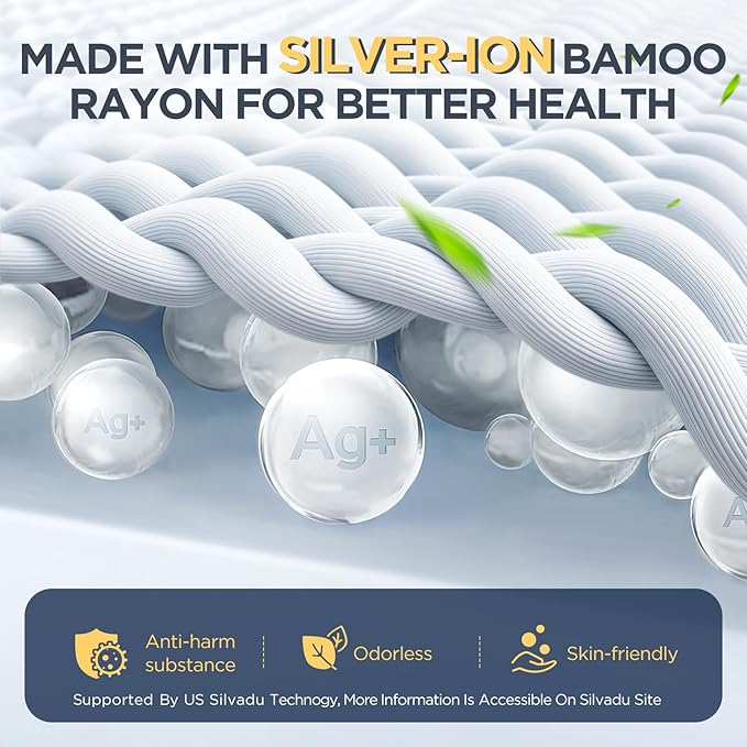 Premium Waterproof Queen Mattress Protector Made From Silver-infused Bamboo Rayon For Better Health, Odor-free Hypoallergenic Mattress Cover Queen Size Bed, Noiseless Bed Cover with 6"-21"Deep Pocket