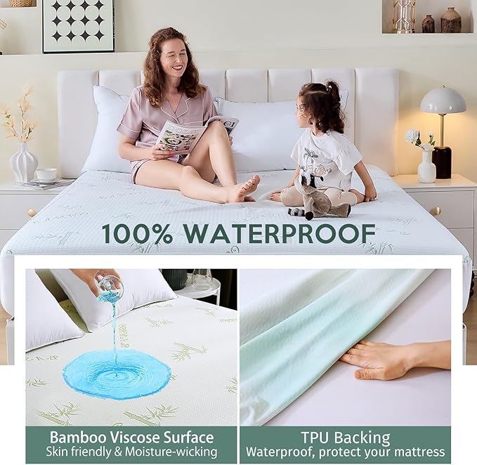 MUXHOMO 2 Pack Twin XL Mattress Protector, 100% Waterproof Mattress Cover Twin XL Size Bed, Cooling and Breathable Bed Pad Cover, Deep Pocket 8"-21"