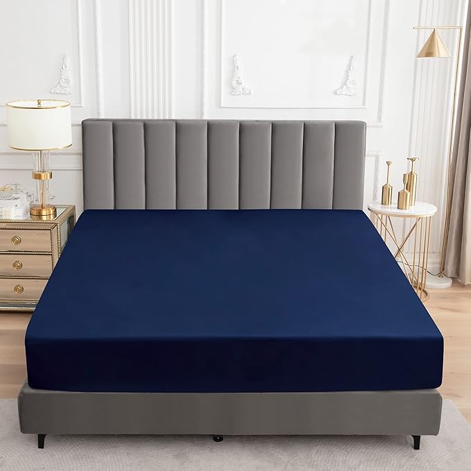 Sufdari Twin XL Waterproof Mattress Protector, Navy Blue, 18 inch Deep Pocket, Washable and Comfortable