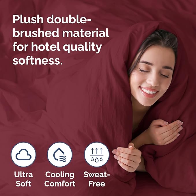 Duvet Cover Full Size Set - Extra Soft Full Duvet Cover 80" x 90" with 2 Pillow Shams - Hotel Luxury, Easy Care & Fade Free w/ Zipper Closures & Ties - All Season, Comfy, Cozy & Breathable (Burgundy)