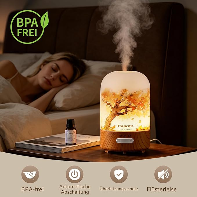 Essential Oil Diffuser, Hand Blown Glass Aromatherapy Diffuser, Ultrasonic Cool Mist Scent Aroma Humidifier, Diffuser Oil Machine Whisper Quiet with Auto Shut-Off for Home Bedroom Office(<25dB)