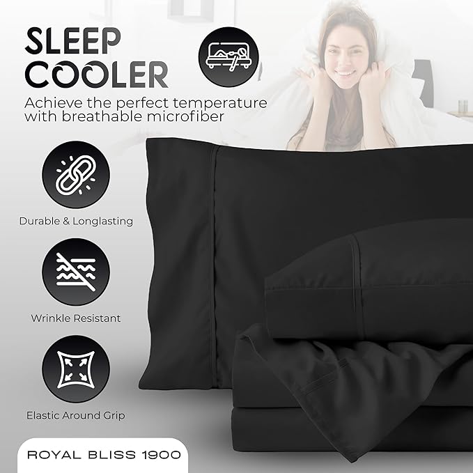 California King Sheets Set - 4 Piece Bedding - Wrinkle Free, Fade Resistant, Double Brushed Microfiber - Deep Pockets/Easy Fit - 1800 Series Ultrasoft, Cooling Sheets (Black)