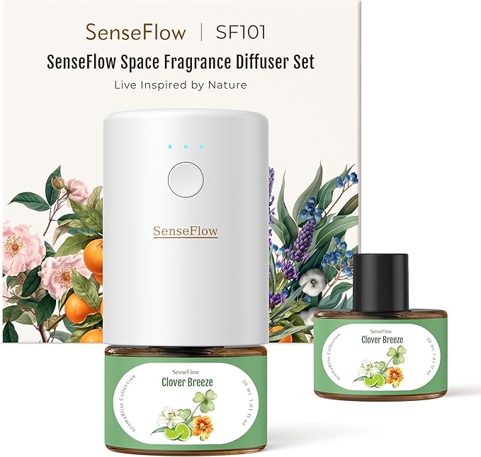 Essential Oil Diffuser for Home, Waterless Aromatherapy Diffuser SF101, Plug in Room Scent with 120-Day Natural Aroma, Covers 1000 Sq Ft – Free 30ml Clover Breeze