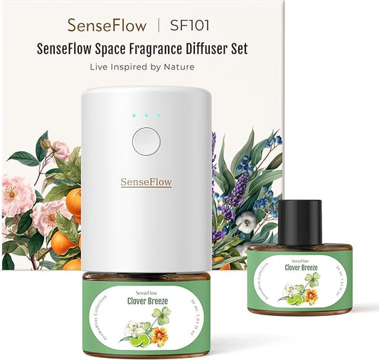 Essential Oil Diffuser for Home, Waterless Aromatherapy Diffuser SF101, Plug in Room Scent with 120-Day Natural Aroma, Covers 1000 Sq Ft – Free 30ml Clover Breeze