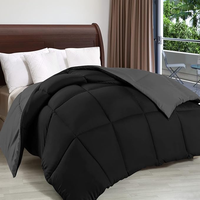 Utopia Bedding Twin Comforter Duvet Insert, Quilted Black Comforter with Corner Tabs, Box Stitched Down Alternative Comforters Twin Size 64 x 88 inches
