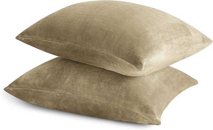 BEDELITE Flannel King Size Pillow Cases Set of 2, Super Soft Fleece Pillowcases with Zipper for Bedroom, Sofa, Couch,Luxury Cozy Fuzzy Velvet Pillow Shams for All Seasons(20x36 Inches,Camel)