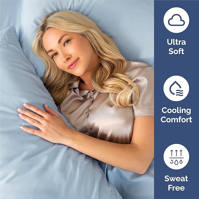 King Size 4 Piece Sheet Set - Comfy Breathable & Cooling Sheets - Hotel Luxury Bed Sheets for Women & Men - Deep Pockets, Easy-Fit, Extra Soft & Wrinkle Free Sheets - Sky Blue Oeko-Tex Bed Sheet Set