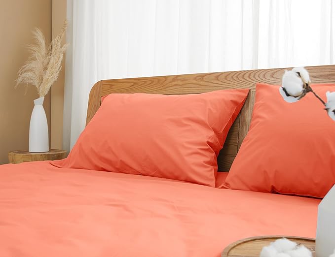 Pillow Cases, Standard Queen Size Cotton Percale Weave Pillowcases, Pre-Shrunk Breathable and Hypoallergenic Pillowcases, Set of 2 (2 Piece Standard/Queen 20 Inch x 30 Inch, Coral)