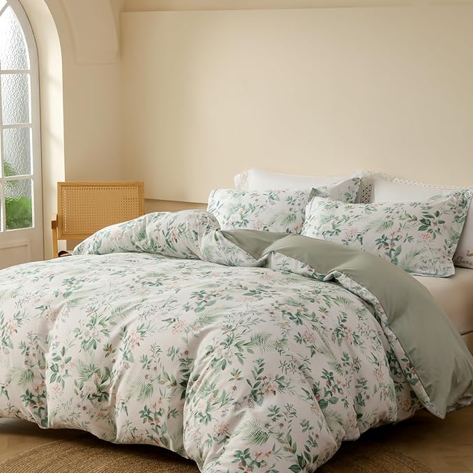 OAITE Duvet Cover Set,100% Cotton Comforter Cover with Floral Pattern Duvet Cover Set,Soft Bedding Set Includes with 3 Piece (2 Pillow Shams,1 Duvet Cover)