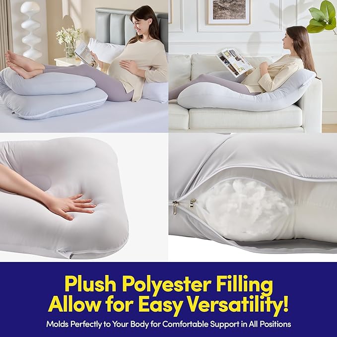 Cooling Pregnancy Pillow U Shaped Full Body Maternity Pillow for Sleeping — Cooling Body Pillow for Pregnant Women, Side Sleeper Support with Removable Washable Cover, Head Belly Hip & Leg Support