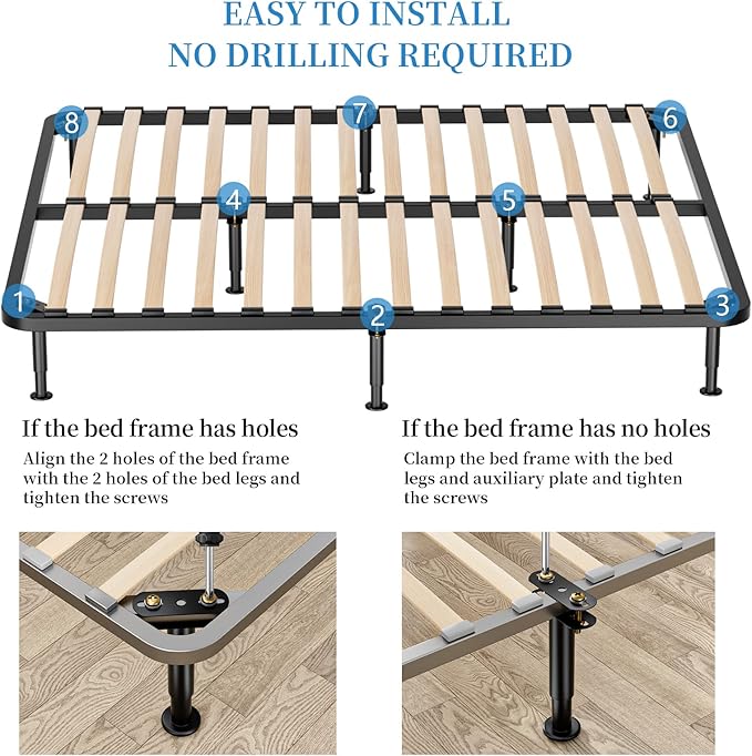 Set of 4 Adjustable Bed Legs Replacement, Adjustable Metal Bed Frame Support Legs 5.9-9.84 inch, Upgrade Under Bed Support Leg with Wider Base, Heavy Duty Center Support Legs