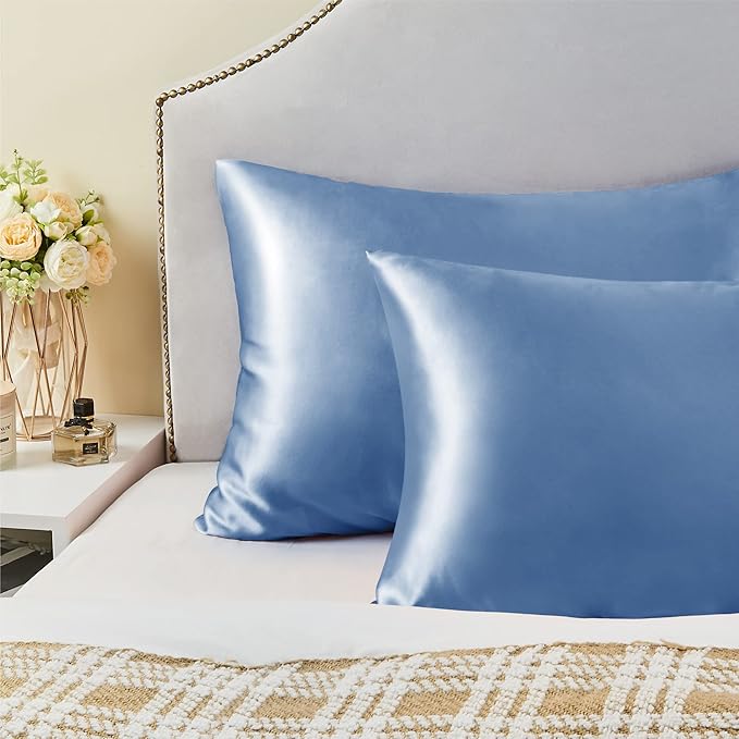 BEDELITE Satin Pillowcase for Hair and Skin, Super Soft Similar to Silk Pillow Cases 4 Pack with Envelope Closure, Cooling Pillowcases for Women Men (20"x30" Queen Size, Airy Blue)