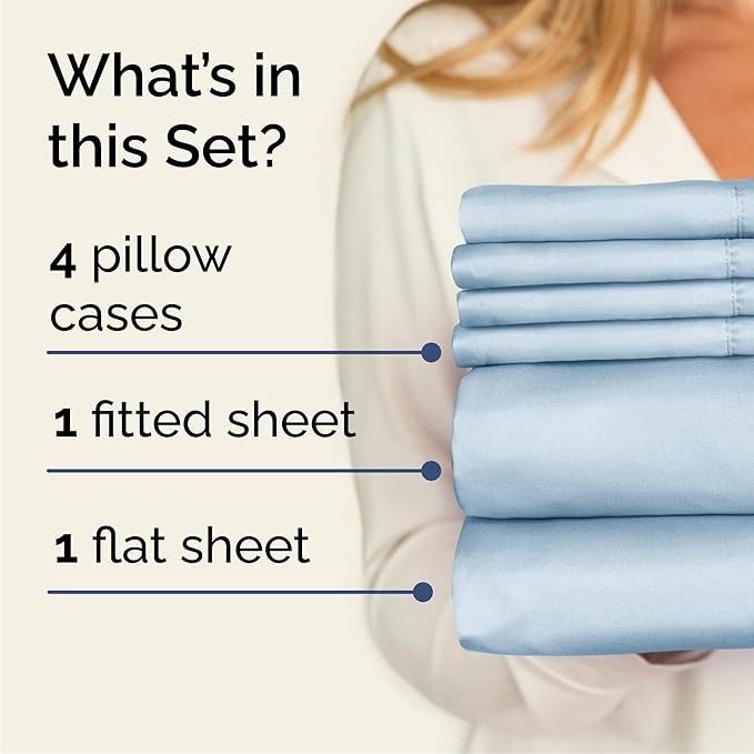 Queen 6 Piece Sheet Set - Comfy, Breathable & Cooling - Hotel Luxury Bedding for Women, Men, Kids, Teens & Children - 1 Flat & 1 Fitted Sheet & 4 Pillowcases w/ Deep Pockets - Wrinkle Free - Sky Blue