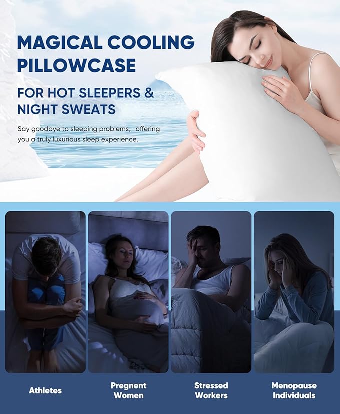LUXEAR Cooling Pillow Cases, 2 Pack Stretch Arc-Chill Q-max >0.5 Cool Pillowcases Fit Standard & Queen Size Pillows, Protecting Hair & Skin, Gifts for Women & Men, Hot Sleeper, Night Sweats - White