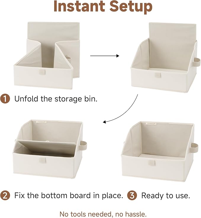 StorageWorks Closet Storage Bins, Trapezoid Organizer Box for Shelves, Fabric Clothes Bin, Foldable Organizing Baskets with Handles, Small, Beige, 3-Pack