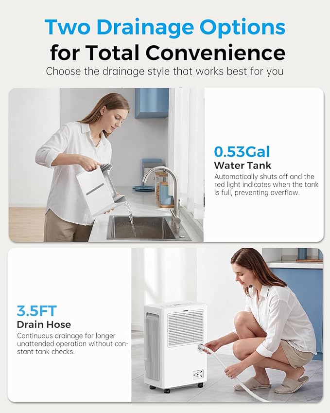 Dehumidifier for Basement with Drain Hose, 30 Pint Dehumidifiers for Home up to 2000 sq ft, Dehumidifier for Bathroom with Auto Humidity Control, Dehumidifiers for Bedroom, 24H Timer, White