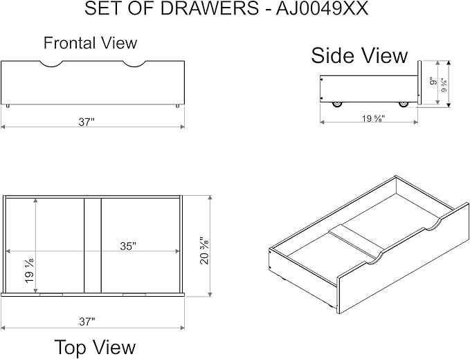Alaterre Furniture Under Bed Storage Drawers - Set of 2 Solid Wood Rolling Under Bed Storage with Wheels - Fits Bed Frames 9.75” High - Underbed Containers for Shoes, Clothes, and Toys (Chestnut)