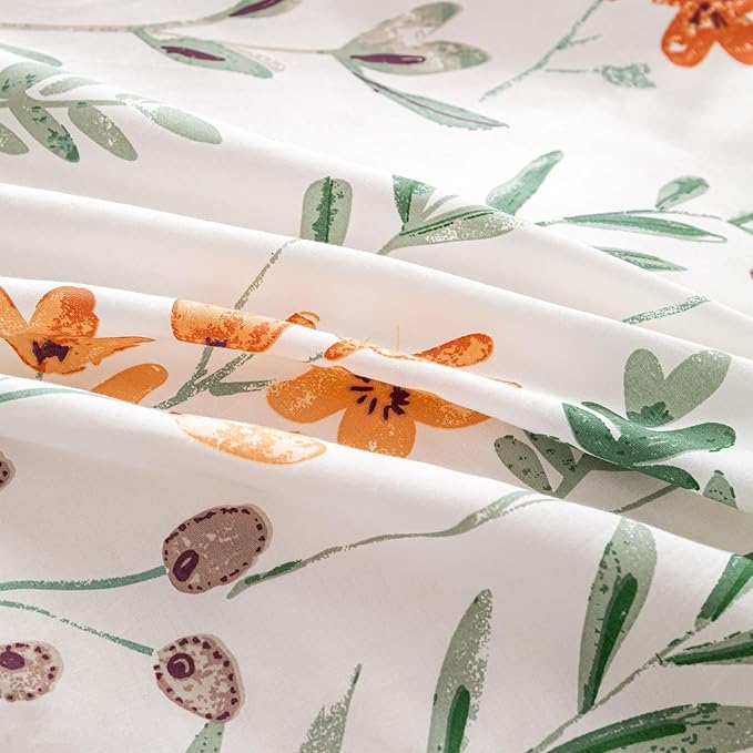 OAITE Duvet Cover Set Twin Size Floral Pattern Ultra Soft 100% Cotton Duvet Cover Sets 3-PC, Breathable Duvet Cover with Zipper Closure & Corner Ties(2 Pillow Shams,1 Duvet Cover)