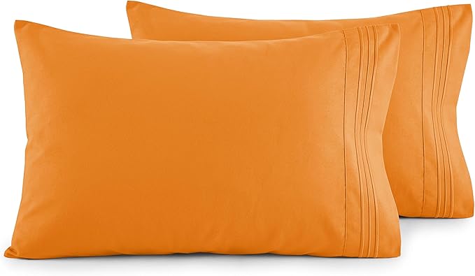 Elegant Comfort Luxury Ultra-Soft 2-Piece Pillowcase Set - 1500 Premium Hotel Quality Microfiber Double Brushed - Wrinkle Resistant, Vibrant Orange (standard/queen size)