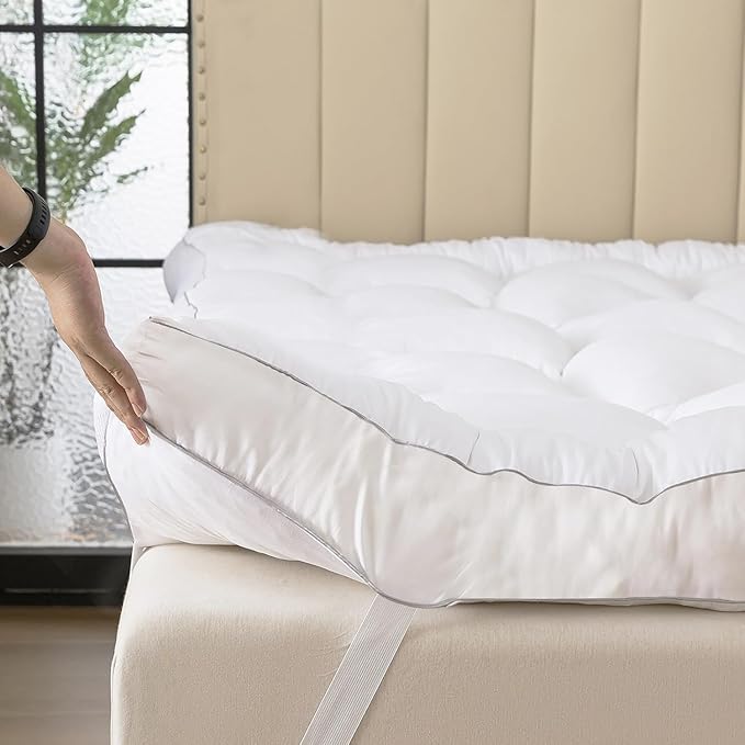 SHOUREN Memory Foam Mattress Topper Queen for Back Pain Relief, 2~3In Thick Plush Gel Foam Bed Topper 1700 GSM, Smooth & Supportive Pressure Relief, 80" x 60"