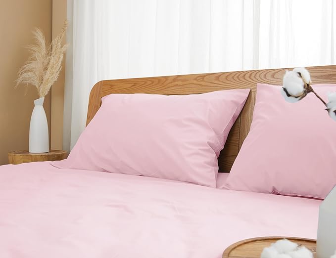 Pillow Cases, King Size Cotton Percale Weave Pillowcases, Pre-Shrunk Breathable and Hypoallergenic Pillowcases, Set of 2 (2 Piece King 20 Inch x 40 Inch, Dark Pink)