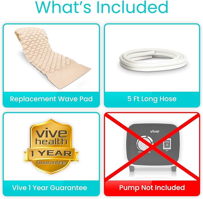 Vive Alternating Air Pressure Mattress Pad Replacement - The Original Bed Sore Prevention Solution - Hospital & Home Mattress Topper - Includes Waterproof Inflatable Ulcer Cushion Pad, Heat Resistant