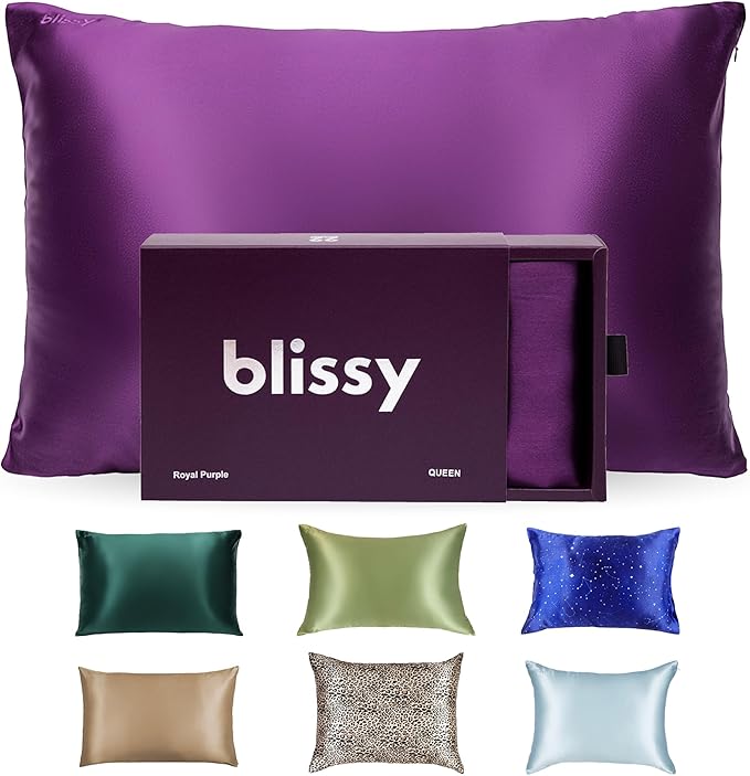 Blissy Silk Pillowcase - 100% Pure Mulberry Silk - 22 Momme 6A High-Grade Fibers - Silk Pillow Cover for Hair & Skin - Regular, Queen & King (Royal Purple, King)