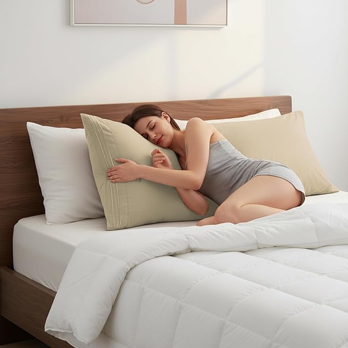 Elegant Comfort Luxury Ultra-Soft 1-Piece Body Pillowcase - 1500 Premium Hotel Quality Microfiber Double Brushed - Wrinkle Resistant, Body Pillowcase Size, Cream