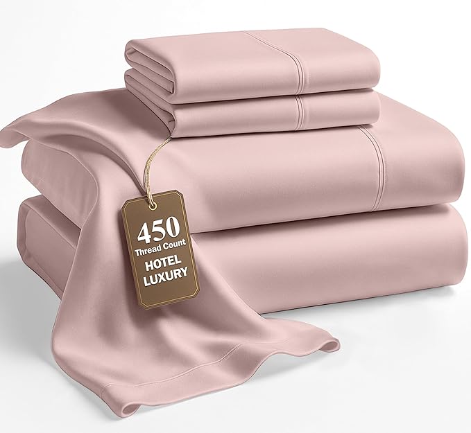 LANE LINEN Queen Sheet Sets – Natural 100% Cotton 450 Thread Count Cooling Sheets Queen, Soft Comfort for Restful Sleep, Easy Care & Machine Washable for Everyday Use, 15" Deep Pocket – Sepia Rose