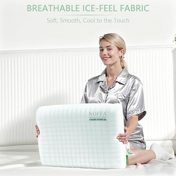 2 Pack Extra Soft Ice-Feel Cooling Pillows for Sleeping – Premium Standard Size Bed Pillows with Breathable Sponge-Fill Support, Ice-Fabric Cooling Pillow Set for Hot Sleepers