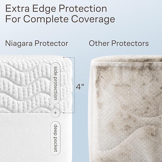 Side-Shield Waterproof Mattress Protector King - 6-21" Deep Pocket with Leak-Proof Edge Protection - Noiseless & Cooling Soft-Touch Viscose Made from Bamboo - Machine Washable (White)