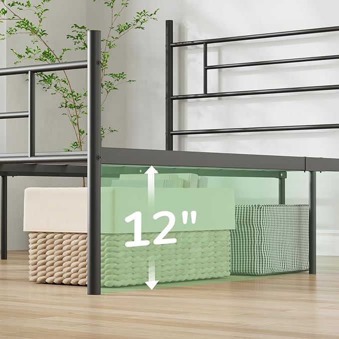 Novilla Metal Queen Bed Frame with Headboard and Footboard, 14 Inch Platform Bed Frame with Storage No Box Spring Needed, Strong Metal Slats Support