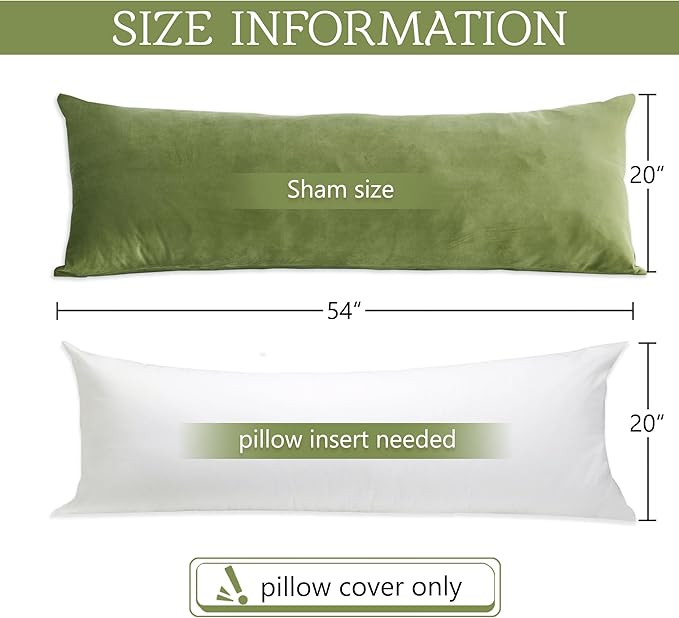 StangH Grass Green Velvet Body Pillow Cover 20x54 Inches, Super Soft Cozy Luxury Fuzzy Long Pillowcase with Zipper, for Sofa Bedroom Holiday Home Decoration All Seasons, 1 Pack