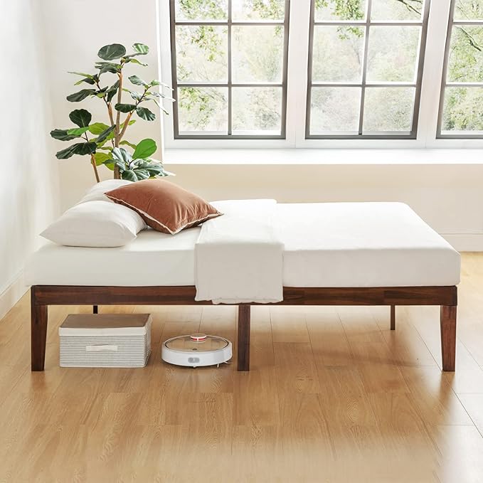 Mellow Naturalista Classic 16 Inch Solid Wood Platform Bed with Wooden Slats, Espresso, King