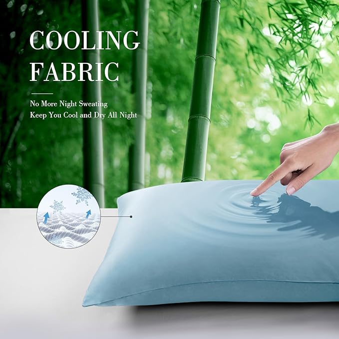 WishSmile Cooling King Pillowcases Set of 2 Breathable Cool Silky Soft Rayon Derived from Bamboo Fabric, Moisture Wicking for Hot Sleepers, Hair and Skin Friendly, Light Blue, 2 Pack, 20x36IN